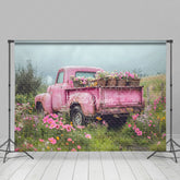 Lofaris Pink Truck Grassland Floral Valentines Day Backdrop