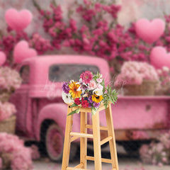 Lofaris Pink Truck Heart Balloons Floral Romantic Backdrop