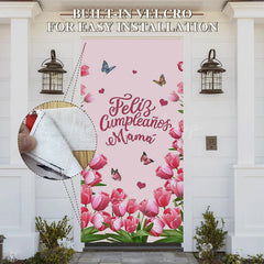 Lofaris Pink Tulip Feliz Cumpleanos Mama Birthday Door Cover