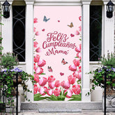 Lofaris Pink Tulip Feliz Cumpleanos Mama Birthday Door Cover