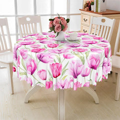 Lofaris Pink Tulip Floral Round Tablecloth Watercolor Spring Flower Garden Table Cover for Easter