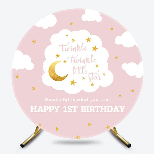Lofaris Pink Twinkle Moon Cloud Circle 1st Birthday Backdrop