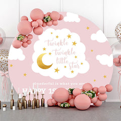 Lofaris Pink Twinkle Moon Cloud Circle 1st Birthday Backdrop