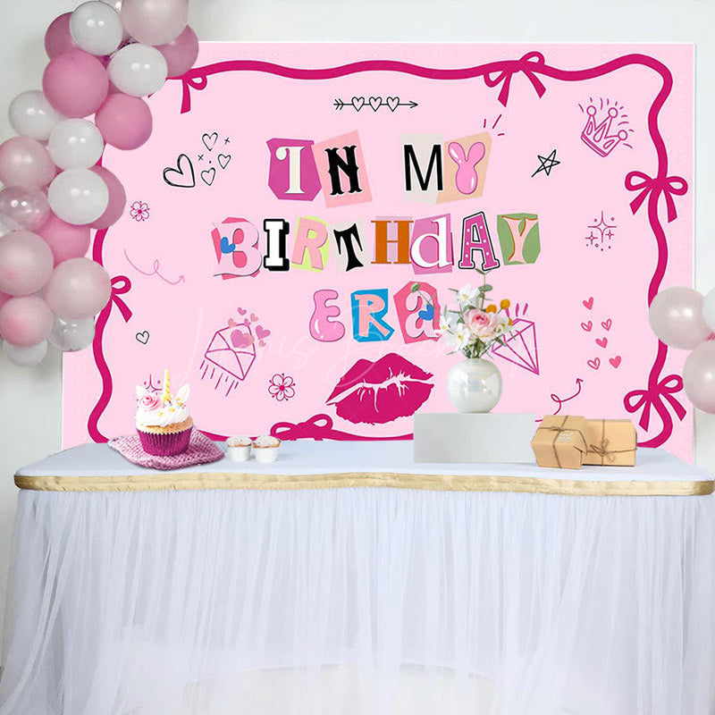 Lofaris Pink Vibe Bow Tie Lips In My Birthday Era Backdrop