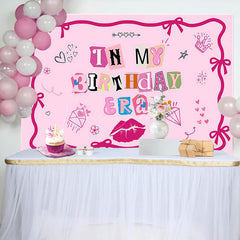 Lofaris Pink Vibe Bow Tie Lips In My Birthday Era Backdrop