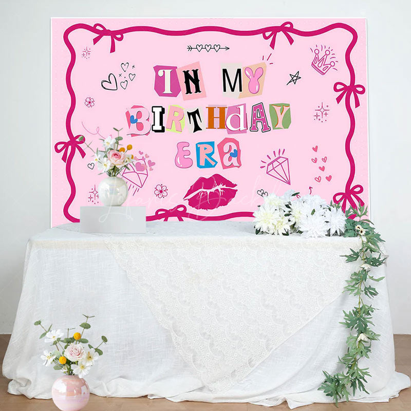 Lofaris Pink Vibe Bow Tie Lips In My Birthday Era Backdrop
