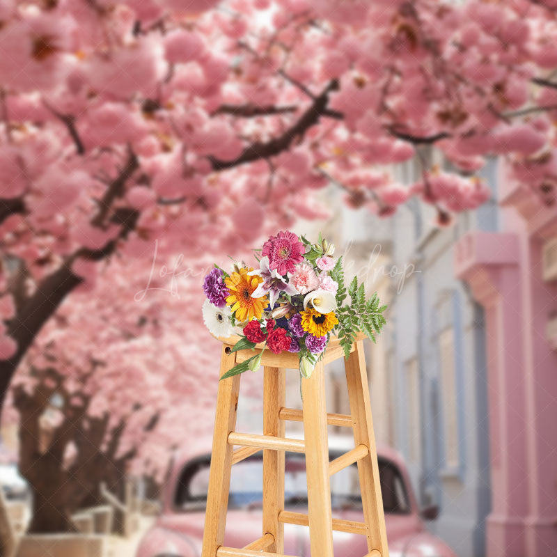 Lofaris Pink Vibe Floral City Road Lovely Spring Backdrop