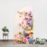 Lofaris Pink Wall Colorful Bouquet Birthday Half Moon Arch Backdrop