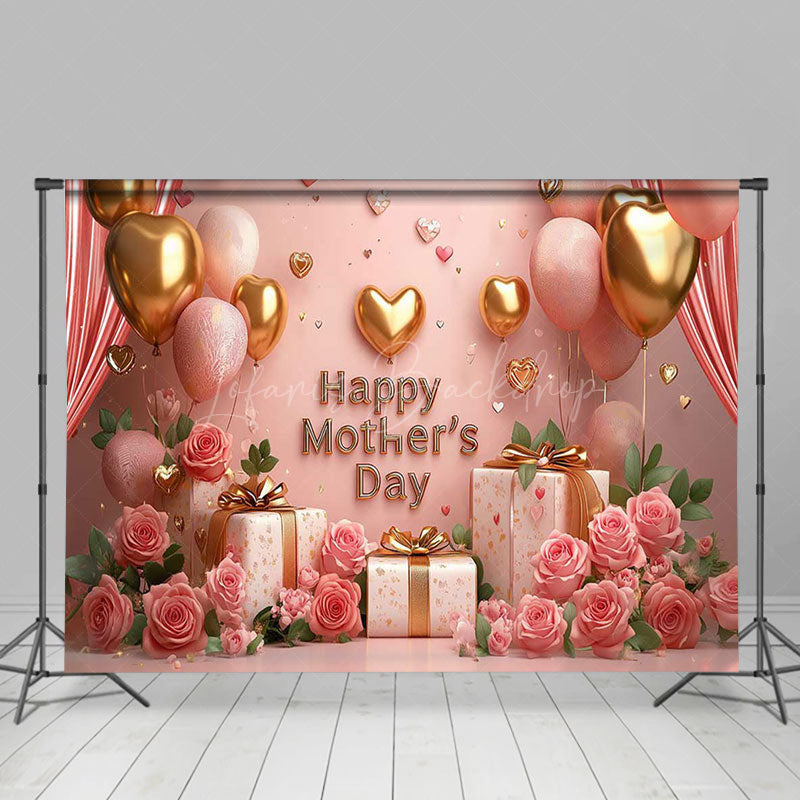 Lofaris Pink Wall Curtain Balloons Rose Mothers Day Backdrop
