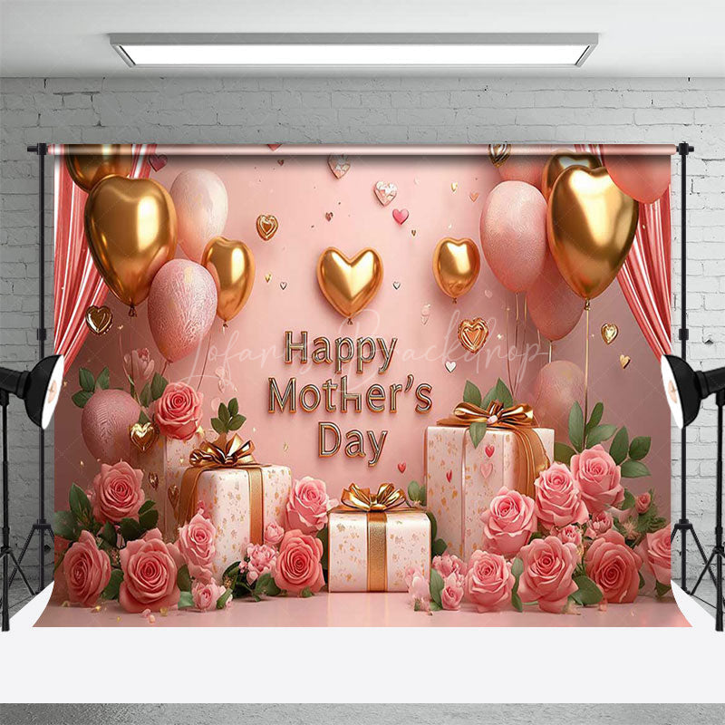 Lofaris Pink Wall Curtain Balloons Rose Mothers Day Backdrop