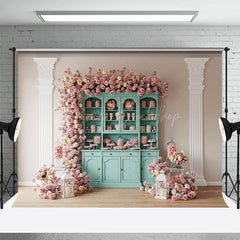 Lofaris Pink Wall Teal Showcase Floral Wedding Photo Backdrop