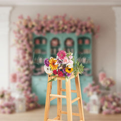 Lofaris Pink Wall Teal Showcase Floral Wedding Photo Backdrop