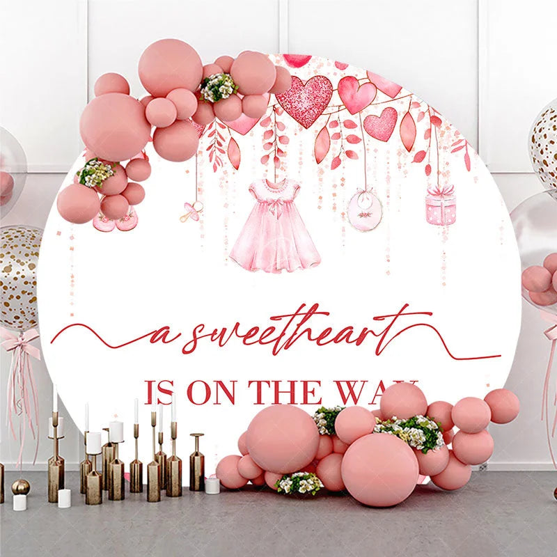 Lofaris Pink Watercolor Hearts Round Backdrop Sweetheart is on the Way Baby Shower Background Girl Circle Cover Photo Shoot Prop