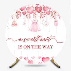 Lofaris Pink Watercolor Hearts Round Backdrop Sweetheart is on the Way Baby Shower Background Girl Circle Cover Photo Shoot Prop