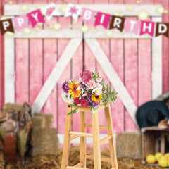 Lofaris Pink Western Cowboy Farm Happy Birthday Backdrop