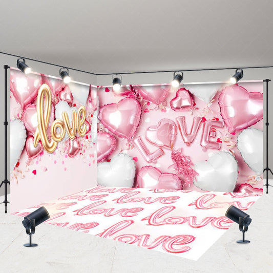 Lofaris Pink White Balloons Valentines Day Room Set Backdrop
