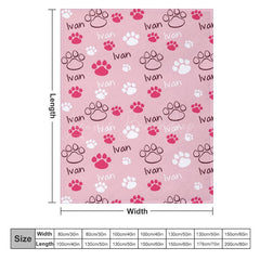 Lofaris Pink White Cute Paw Print Custom Pet Name Blanket