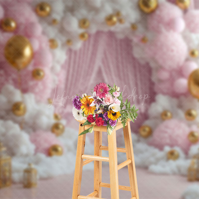 Lofaris Pink White Fairy Cloud Balloons Cake Smash Backdrop