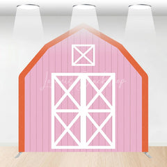 Lofaris Pink White Farm Barn Door Arch Party Decor Backdrop