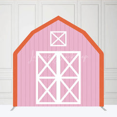 Lofaris Pink White Farm Barn Door Arch Party Decor Backdrop