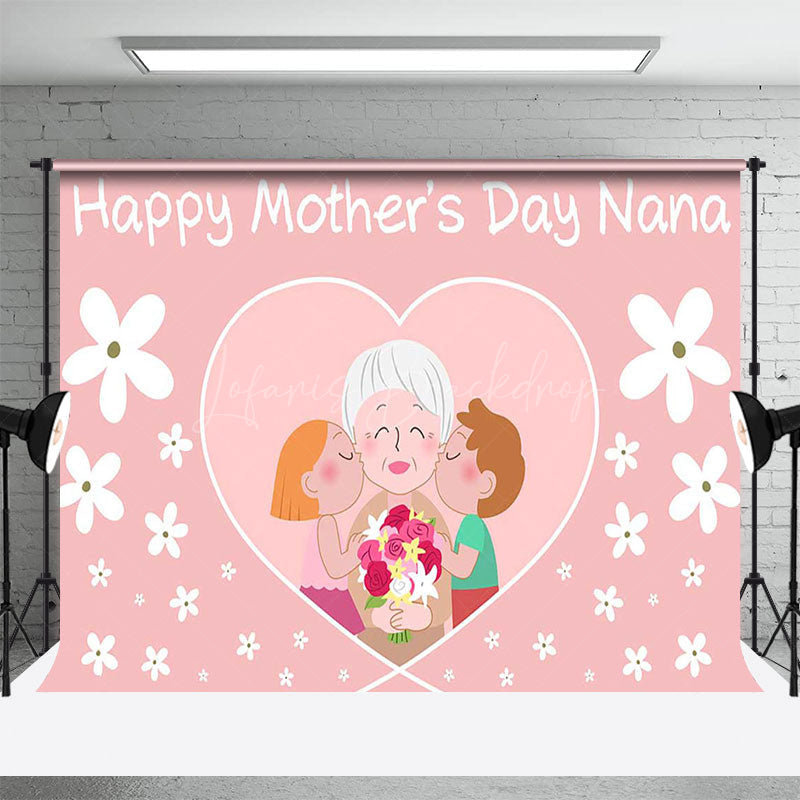 Lofaris Pink White Floral Family Happy Mothers Day Backdrop