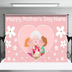 Lofaris Pink White Floral Family Happy Mothers Day Backdrop