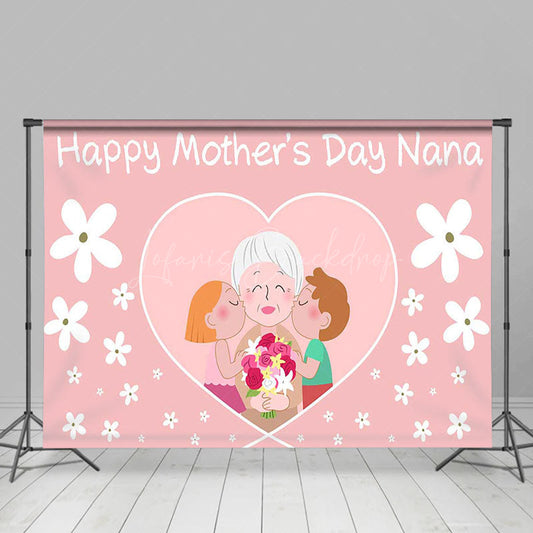 Lofaris Pink White Floral Family Happy Mothers Day Backdrop