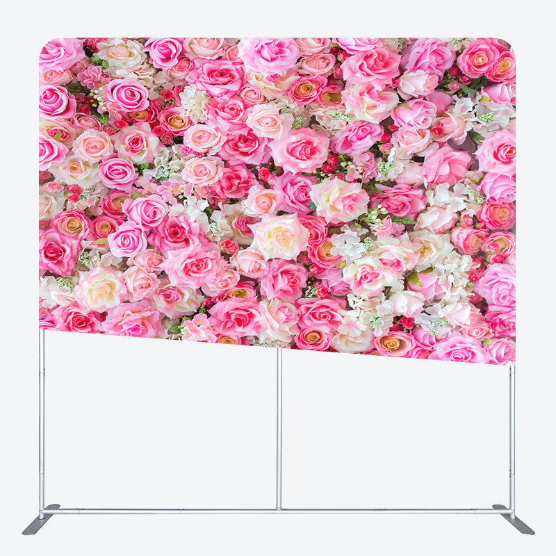 Lofaris Pink White Floral Romantic Square Tension Backdrop