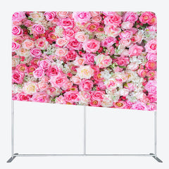 Lofaris Pink White Floral Romantic Square Tension Backdrop