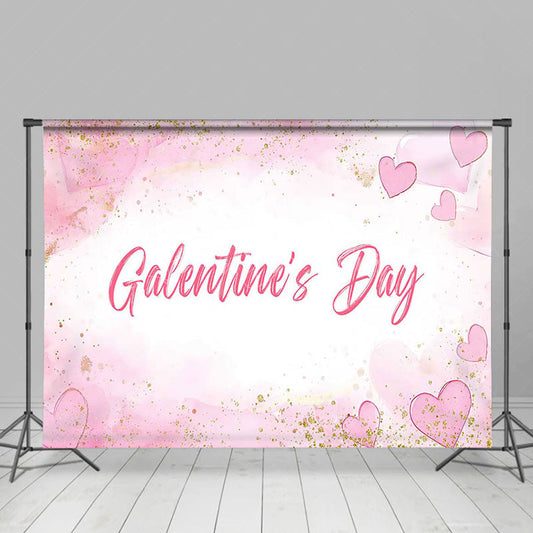 Lofaris Pink White Heart Gold Glitter Galentines Day Backdrop