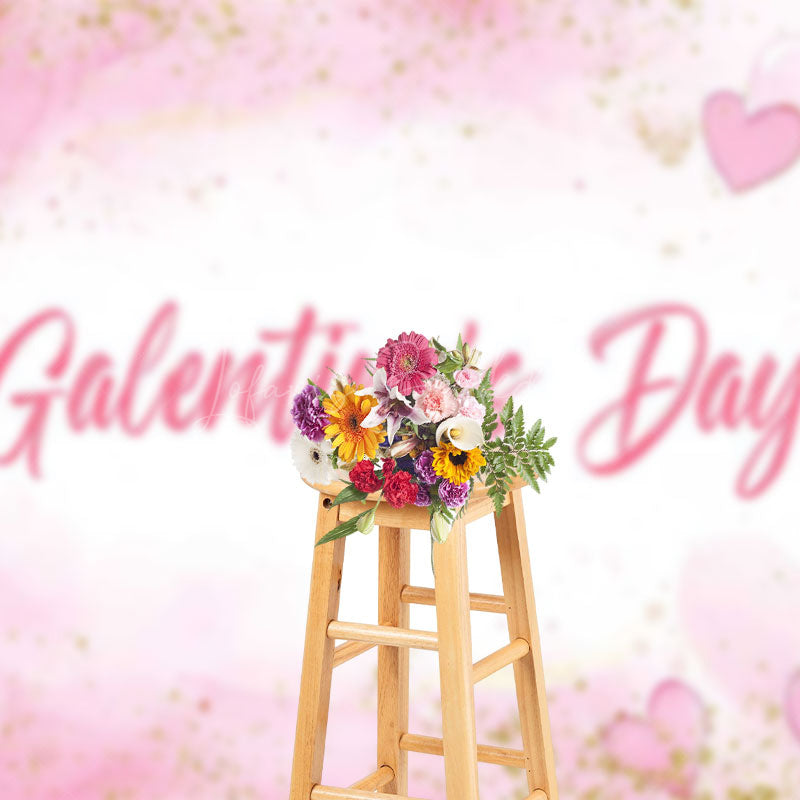 Lofaris Pink White Heart Gold Glitter Galentines Day Backdrop