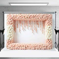 Lofaris Pink White Peach Floral Frame Wedding Photo Backdrop