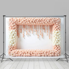 Lofaris Pink White Peach Floral Frame Wedding Photo Backdrop