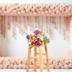 Lofaris Pink White Peach Floral Frame Wedding Photo Backdrop