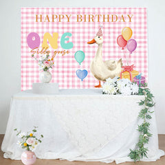 Lofaris Pink White Plaid One Silly Goose Birthday Backdrop