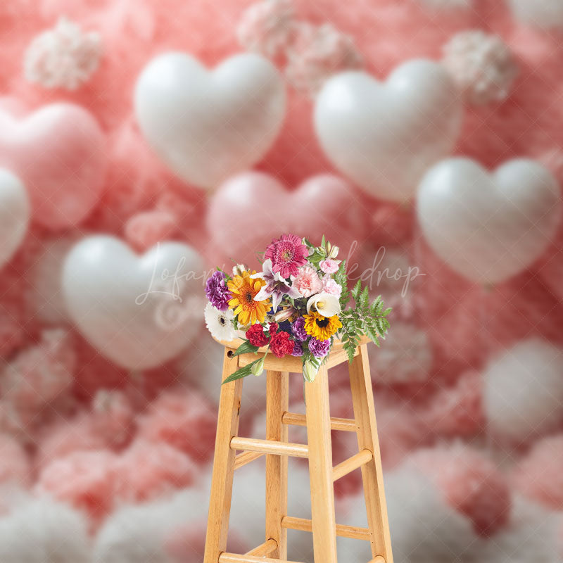 Lofaris Pink White Romantic Feather Balloons Floral Backdrop