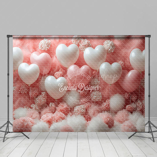Lofaris Pink White Romantic Feather Balloons Floral Backdrop