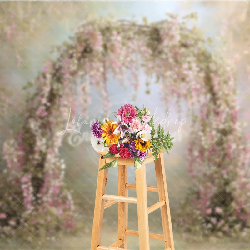 Lofaris Pink Wisteria Floral Arch Backdrop Spring Garden Photo Prop Enchanted Wedding Bridal Shower Decor