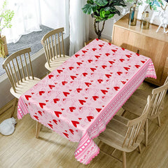 Lofaris Pink with Red Sketch Heart Rectangle Tablecloth Romantic Doodle Border Valentine Anniversary Decor