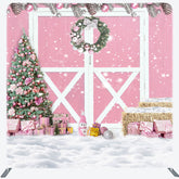 Lofaris Pink Wood Barn Door Christmas Tension Fabric Backdrop