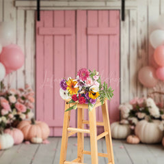 Lofaris Pink Wood Door Balloon Floral Pumpkin Wedding Backdrop