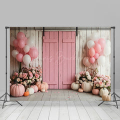 Lofaris Pink Wood Door Balloon Floral Pumpkin Wedding Backdrop