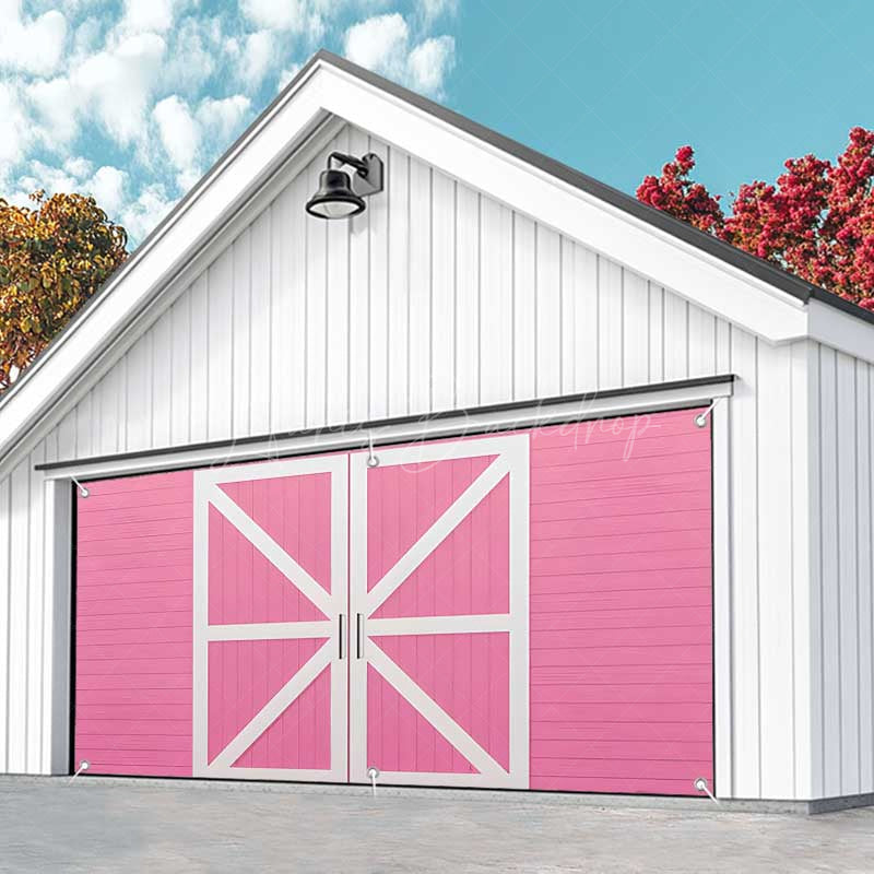 Lofaris Pink Wooden Barn Door Cowgirl Garage Banner