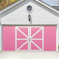 Lofaris Pink Wooden Barn Door Cowgirl Garage Banner