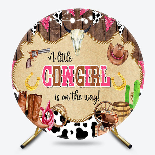 Lofaris Pink Wooden Little Cowgirl Round Baby Shower Backdrop