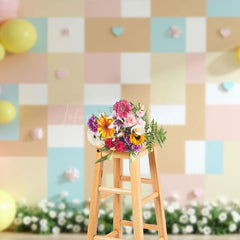 Lofaris Pink Yellow Checkered Balloons Wedding Photo Backdrop