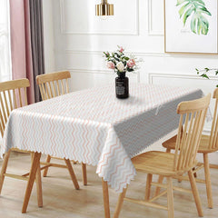 Lofaris Pink Zigzag Chevron Rectangle Tablecloth Geometric Wave Pattern on White Modern Girls Birthday Party Dining Decor