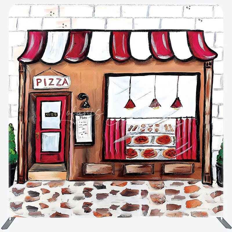 Lofaris Pizza Party Tension Fabric Backdrop Pizzeria Shop Storefront Italian Restaurant Birthday Photo Booth Prop