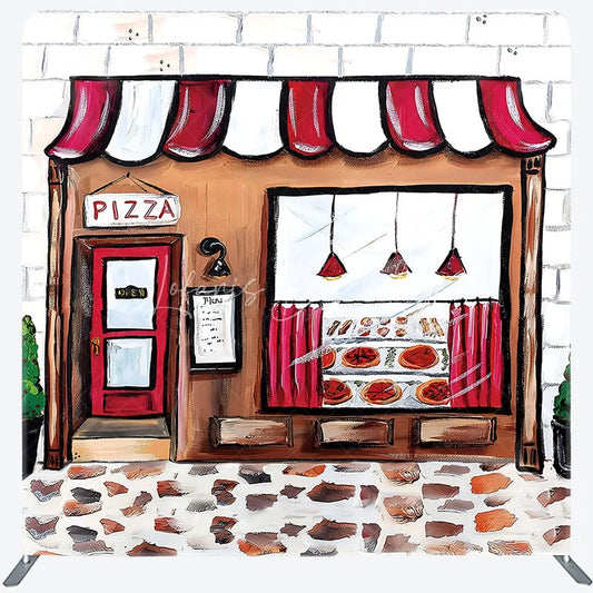 Lofaris Pizza Party Tension Fabric Backdrop Pizzeria Shop Storefront Italian Restaurant Birthday Photo Booth Prop
