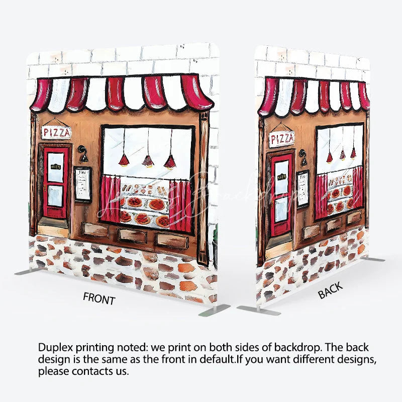Lofaris Pizza Party Tension Fabric Backdrop Pizzeria Shop Storefront Italian Restaurant Birthday Photo Booth Prop